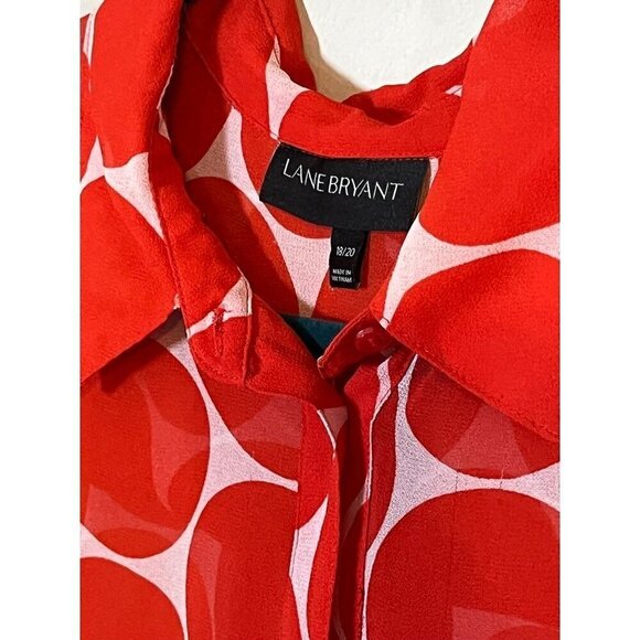 Lane Bryant Top Women 18 Red Sheer Circle Twee Festive Mature Classic Preppy 80s - Picture 7 of 15